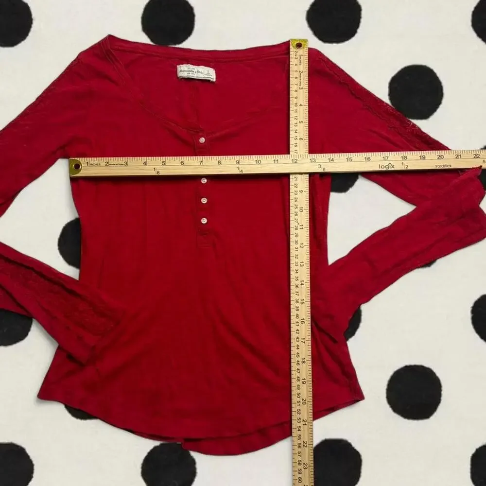 Abercrombie & Fitch red Henley long sleeve top with button details Size S Cotton - Picture 5 of 7